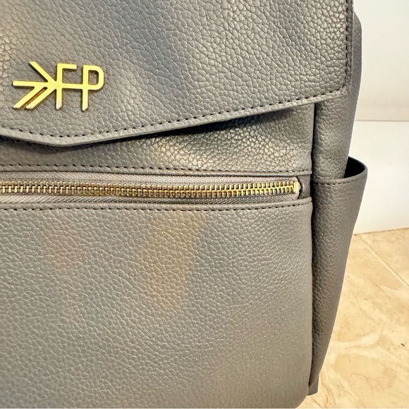 Freshly picked classic vegan leather stone gray mini backpack baby diaper bag - Picture 7 of 9